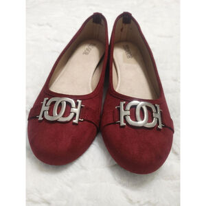 Women's YEO GOR Burgundy Wine Suede Flats & Loafers with Silver Buckle Size 10